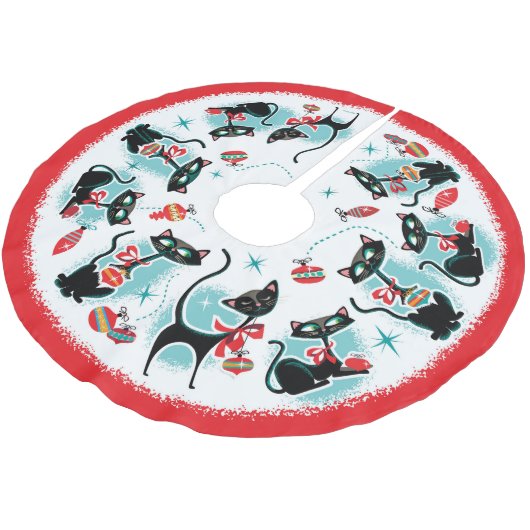 Retro Cats Weihnachten Polyester Weihnachtsbaumdecke (Schrägansicht)