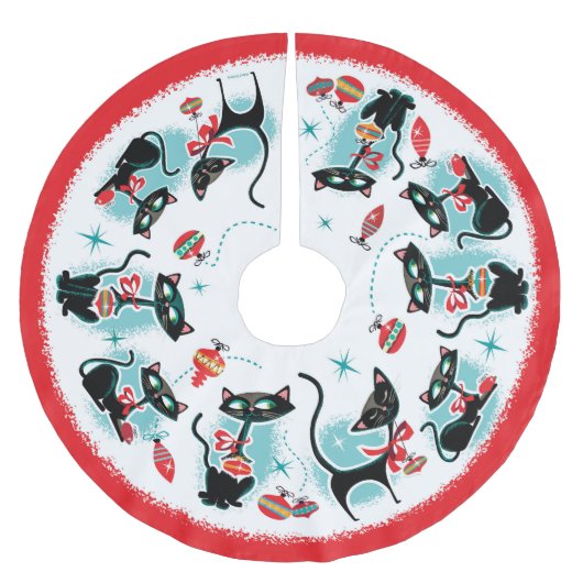 Retro Cats Weihnachten Polyester Weihnachtsbaumdecke (Vorderseite)