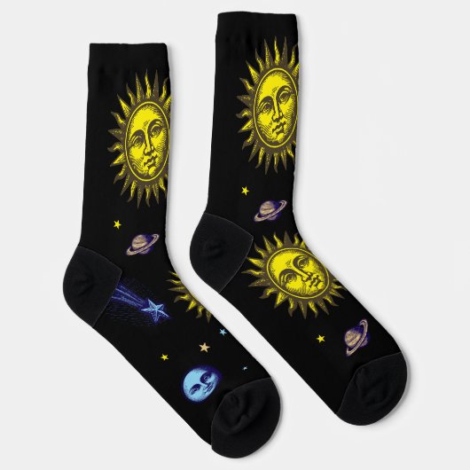 Retro Celestial Art Sun Moon Stars Planet Comet Socken (Rechts)