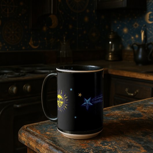 Retro Celestial Art Sun Moon Stars Planet Comet Tasse