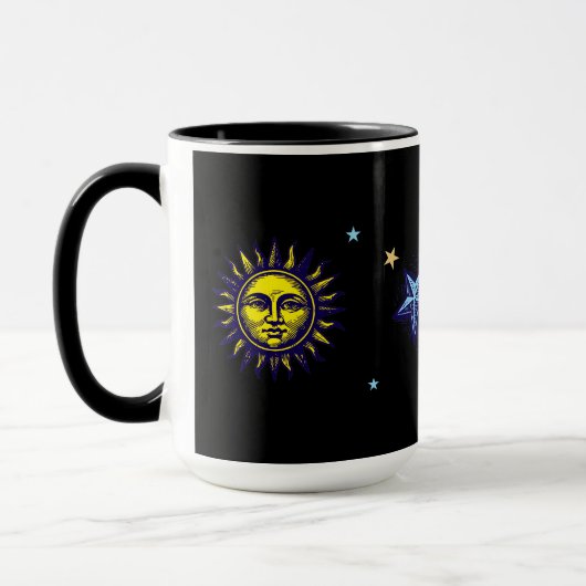 Retro Celestial Art Sun Moon Stars Planet Comet Tasse (Links)