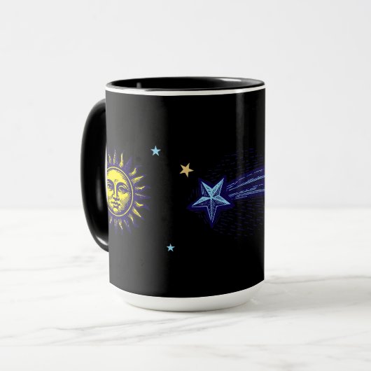 Retro Celestial Art Sun Moon Stars Planet Comet Tasse (Vorderseite Links)