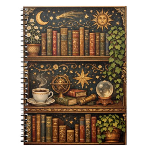 Retro celestial bookshelf book coffee lover notizblock (Vorderseite)
