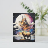 Retro Celestial Moon Sheep Adventure Feiertagspostkarte (Stehend Vorderseite)