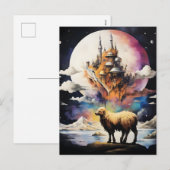 Retro Celestial Moon Sheep Adventure Feiertagspostkarte (Vorne/Hinten)