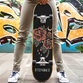 Retro Celestial Rose Tattoo Style Individuelle Nam Skateboard