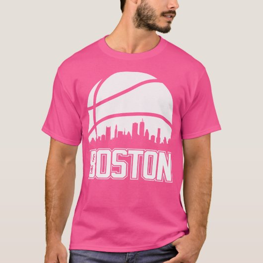 Retro Celtics Basketball Boston City Skyline T-Shirt (Vorderseite)