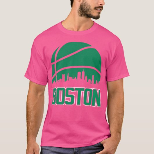 Retro Celtics Basketball Boston City Skyline T-Shirt (Vorderseite)
