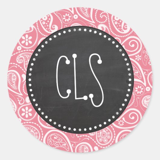 Retro Chalkboard; Blush Pink Paisley; Bloral Runder Aufkleber (Vorderseite)