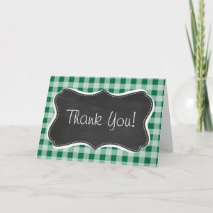 Retro Chalkboard Cadmium Green Gingham; Checkered Dankeskarte