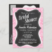 Retro Chalkboard Carnation Pink Damask Muster Einladungspostkarte (Vorne/Hinten)