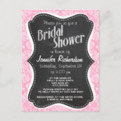 Retro Chalkboard Carnation Pink Damask Muster Einladungspostkarte (Vorderseite)
