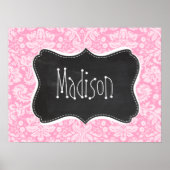 Retro Chalkboard Carnation Pink Damask Muster Poster (Vorne)