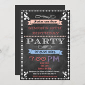 Retro Chalkboard Kindergeburtstag Party Einladung (Vorne/Hinten)