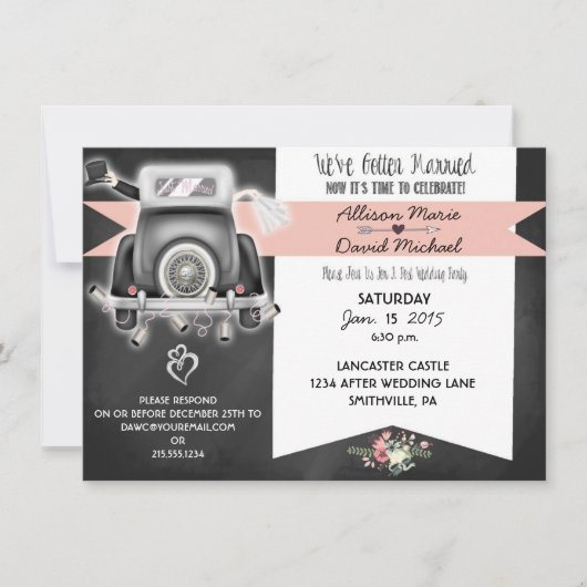 Retro Chalkboard Post Wedding Party Einladung (Vorderseite)