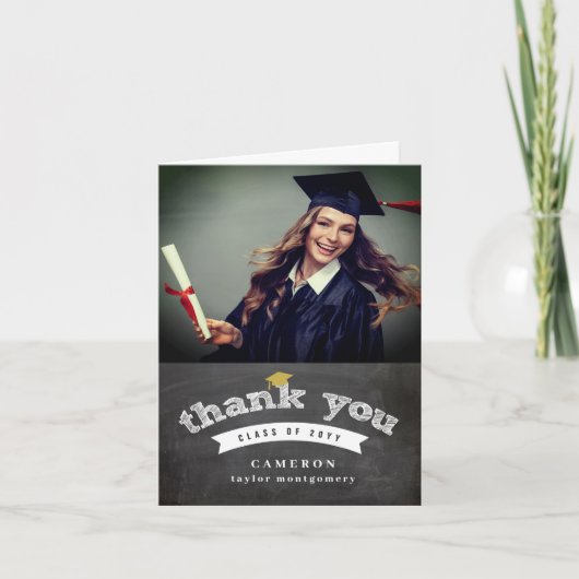 Retro Chalkboard Sketch Foto Graduierung Grad Dankeskarte (Vorderseite)