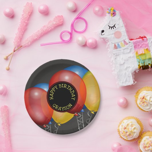 Retro Chalkboard und Balloons glücklich zum Geburt Pappteller (Party)