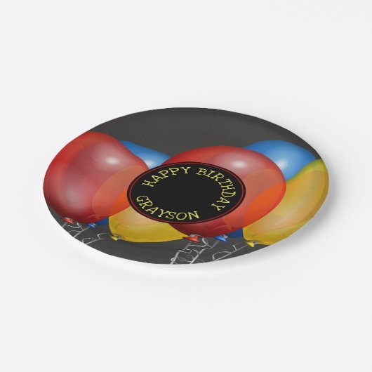 Retro Chalkboard und Balloons glücklich zum Geburt Pappteller (Schrägansicht)
