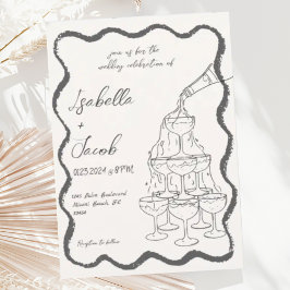Retro Champagne Tower Wavy Hand Drawn Wedding Einladung