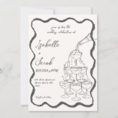 Retro Champagne Tower Wavy Hand Drawn Wedding Einladung (Vorderseite)