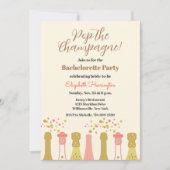 Retro Champagne Vintager Cooler Junggeselinnen-Abs Einladung (Vorderseite)