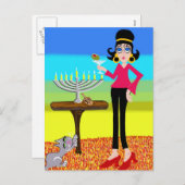 Retro Chanukka und ein Martini Feiertagspostkarte (Vorne/Hinten)