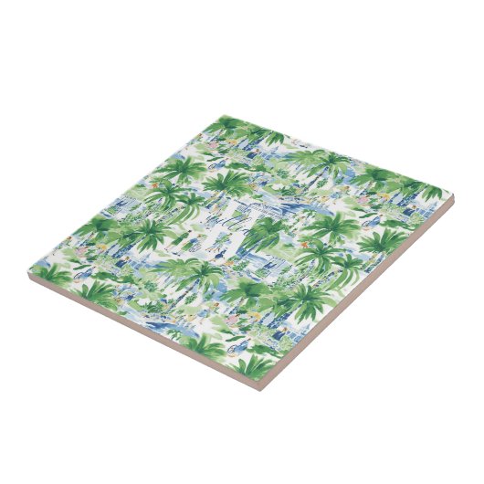 Retro Charleston Summer Pattern | Monogramm Fliese (Seite)