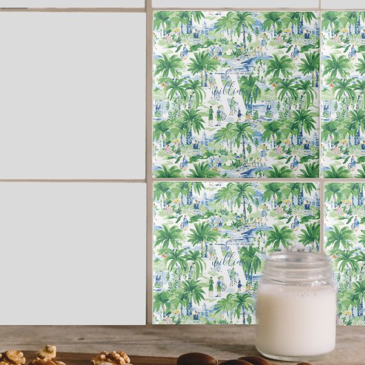 Retro Charleston Summer Pattern | Monogramm Fliese
