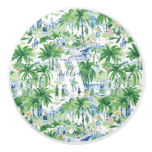 Retro Charleston Summer Pattern | Monogramm Keramikknauf (Vorderseite)