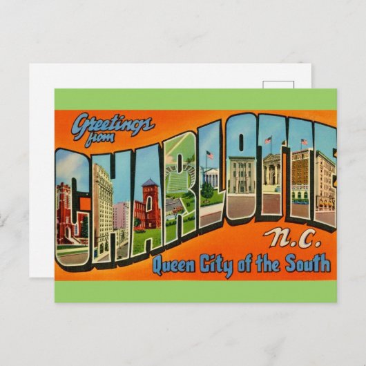 Retro Charlotte NC Postkarte (Vorne/Hinten)