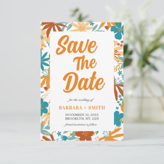 Retro Charm Abstrakt Bright Bold Wildblume Save The Date (Stehend Vorderseite)