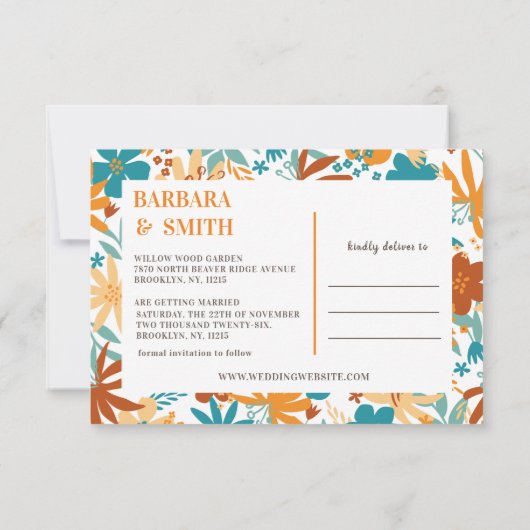 Retro Charm Abstrakt Bright Bold Wildblume Save The Date (Rückseite)