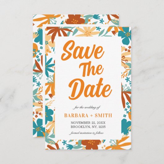Retro Charm Abstrakt Bright Bold Wildblume Save The Date (Vorne/Hinten)