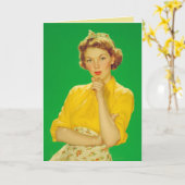 Retro Charme Selbstbewusste Frau Karte (Gelbe Blume)