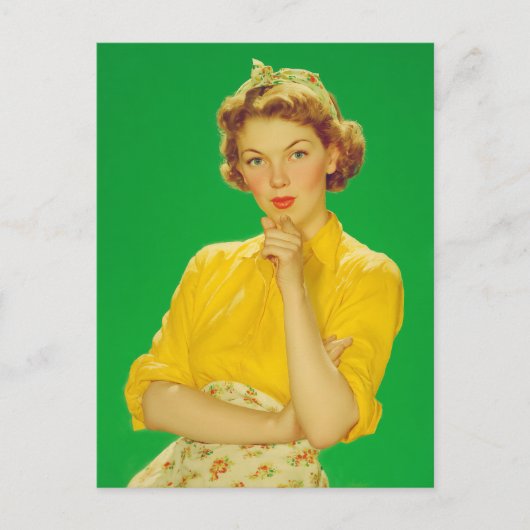 Retro Charme Selbstbewusste Frau Postkarte (Vorderseite)