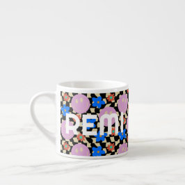 Retro Checked Blume Name Kleinkind Tasse