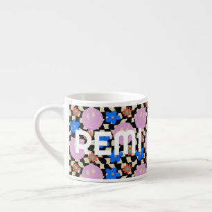 Retro Checked Blume Name Kleinkind Tasse