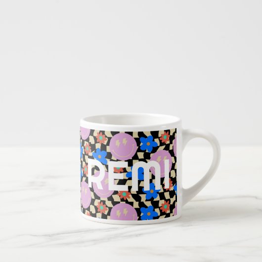 Retro Checked Blume Name Kleinkind Tasse (Rechts)