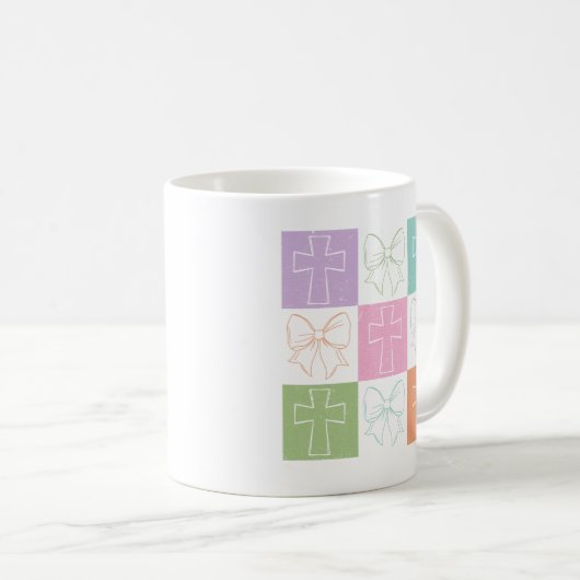 Retro Checked Christlich Cross Coquette Bogen Kaffeetasse (VorderseiteRechts)