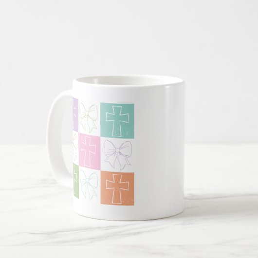Retro Checked Christlich Cross Coquette Bogen Kaffeetasse (Vorderseite Links)