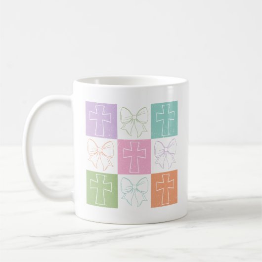 Retro Checked Christlich Cross Coquette Bogen Kaffeetasse (Links)