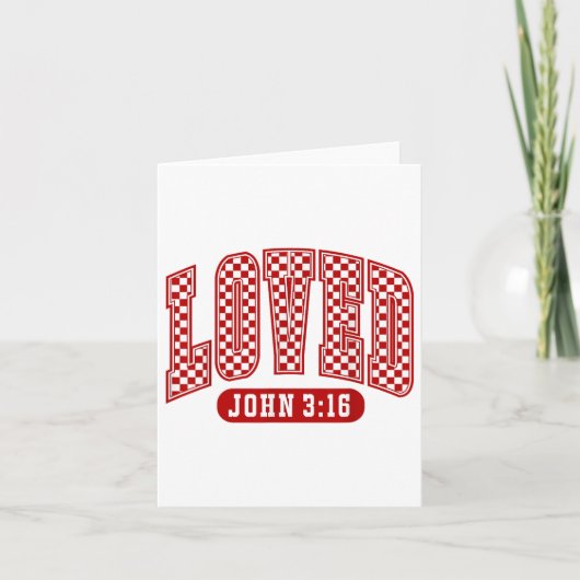 Retro Checked Christlich Valentines Loved 3_16 Karte (Vorderseite)