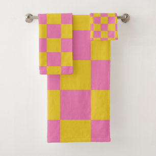 Retro Checked Pink Yellow Badhandtuch Set