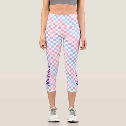 Retro Checkerboard 1990s 2000s Y2K Pastellname Capri Leggings (Vorderseite)