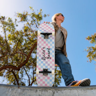 Retro Checkerboard 1990s 2000s Y2K Pastellname Skateboard