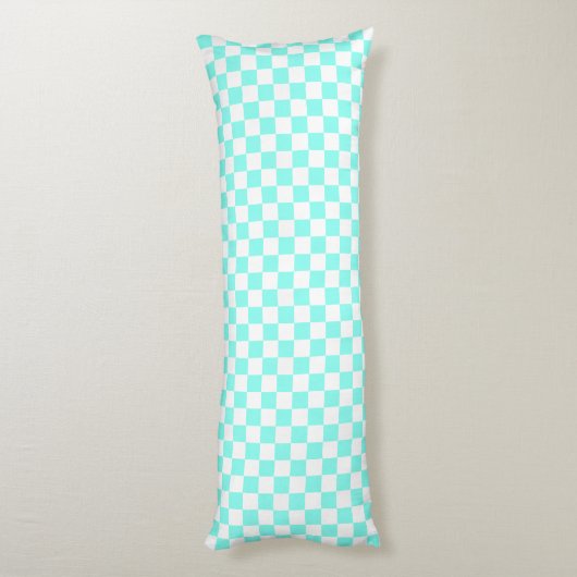Retro-Checkerboard, Aqua & White Body Kissen (Rückseite (Vertikal))