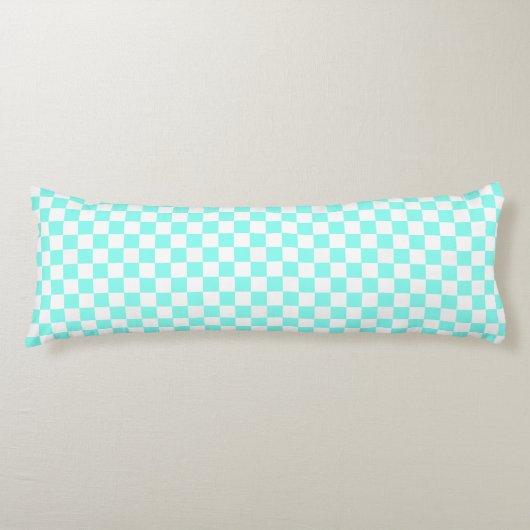 Retro-Checkerboard, Aqua & White Body Kissen (Vorderseite)