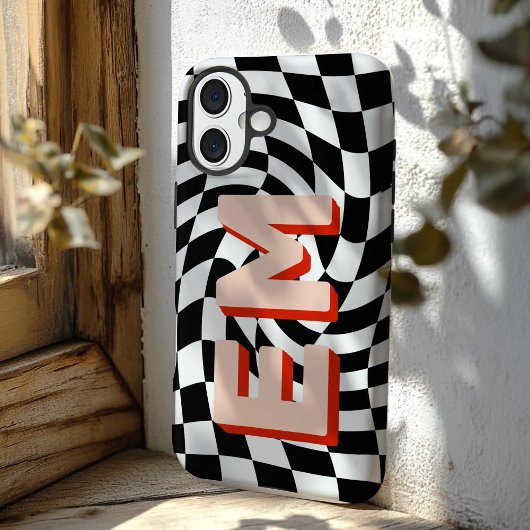 Retro Checkerboard Ästhetische Monogramm Case-Mate iPhone Hülle