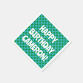 Retro Checkerboard Blue Green Custom Geburtsname Serviette (Ecke)