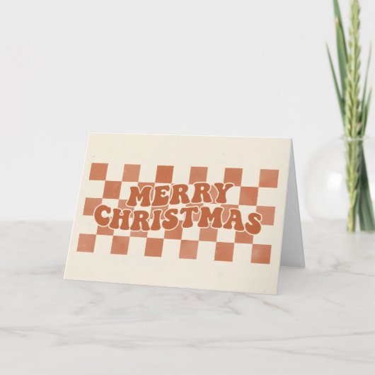 Retro Checkerboard Boho Merry Christmas Feiertagskarte (Vorderseite)